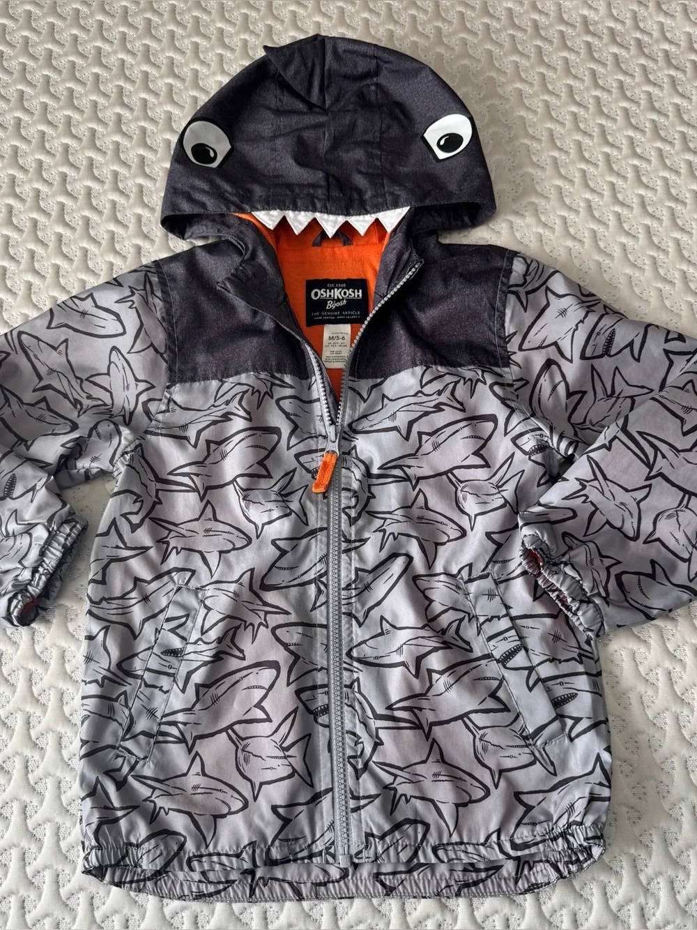 OshKosh B'gosh Gray Shark Hooded Jacket with Orange Lining